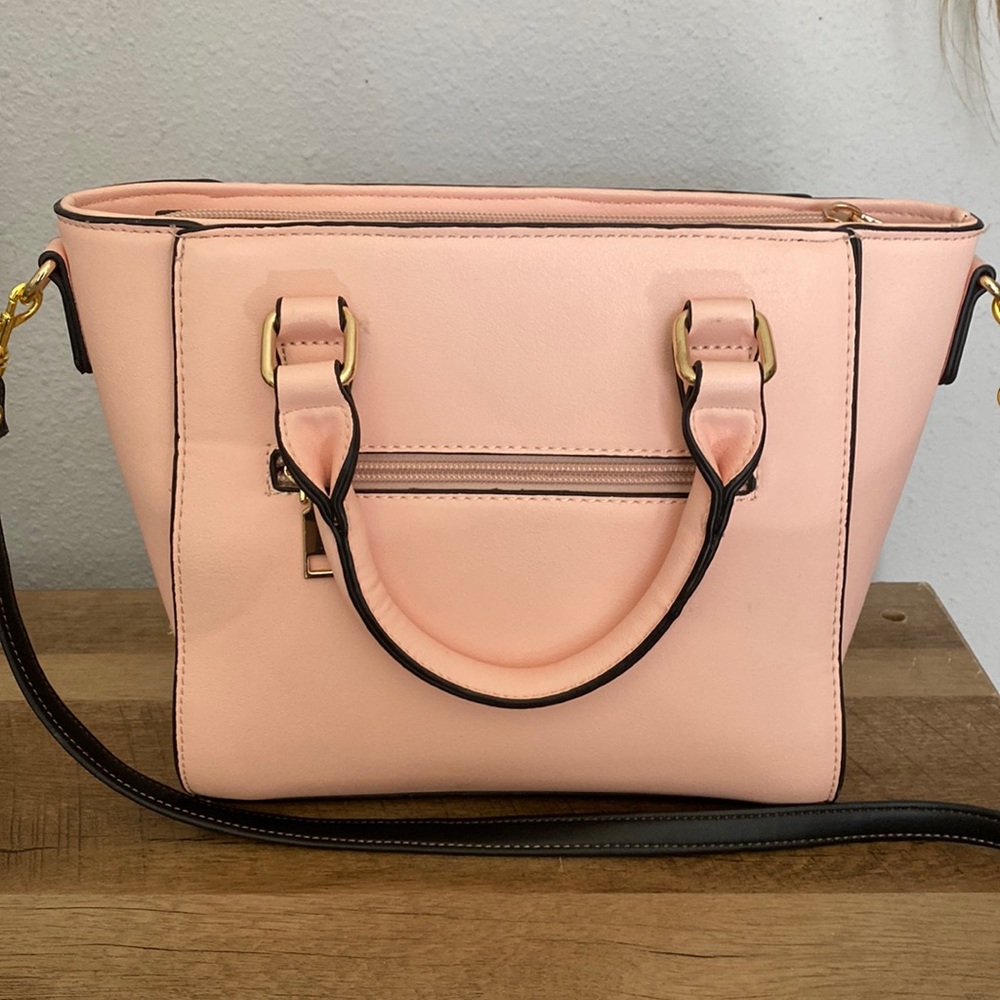 On trend pink satchel bag with strap for crossbody